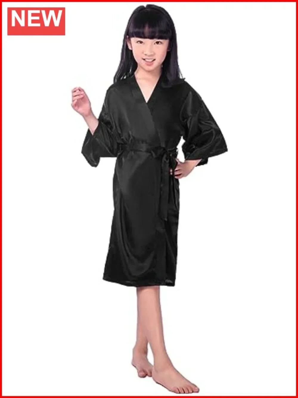 Kids Girls Silky Satin Kimono Robe Spa Wedding Birthday Party Children's Gift